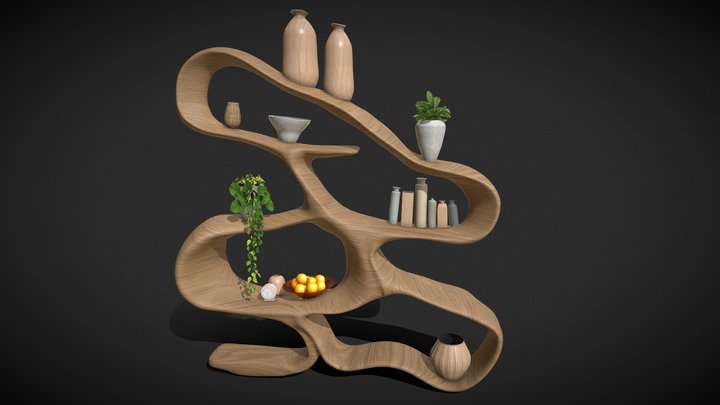 Organic Wood Bookcase 3D Model