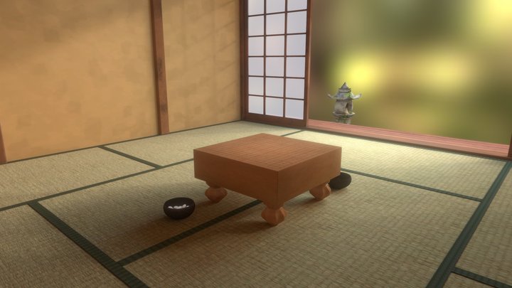 Zen Japanese Tea House with Go Board 3D Model