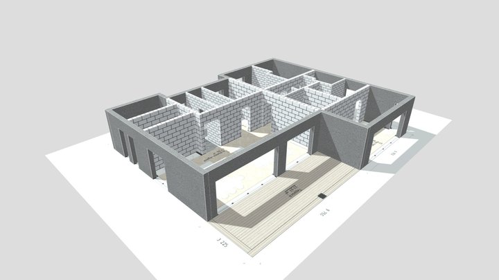 Домокомплект с широкими проемами и балками 3D Model