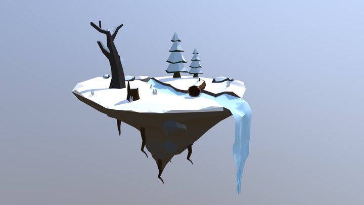 Low Poly Floating Winter Island 3D Model