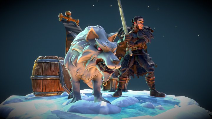 Jon Snow and Ghost 3D Model