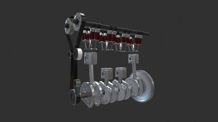 Animated Engine Parts 4T PBR 3D Model