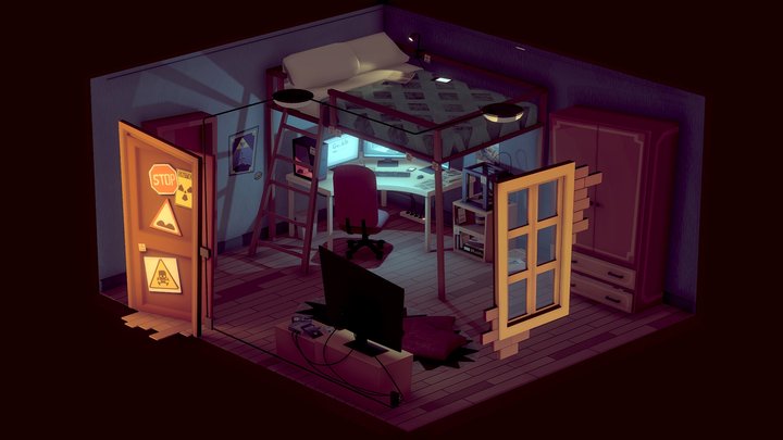 Cartoon Isometric Room 3D Model