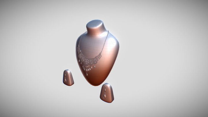 Necklace and earings on jewllery mannequin 3D Model