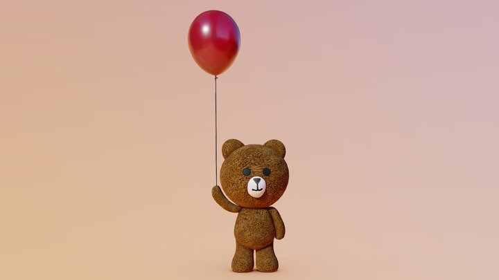 Teddy Bear with Balloon 3D Model