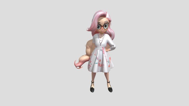 stylized girl character with glasses 3D Model