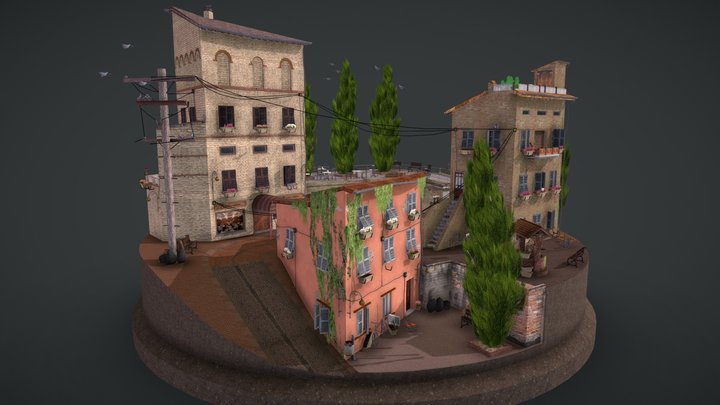 Low Poly Cityscene Certaldo 3D Model