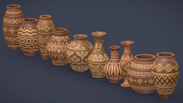 Egyptian Vases Pack 3D Model
