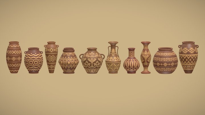 Egyptian Vases Pack 3D Model