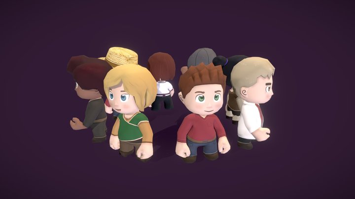 Mobile Game Character Group 3D Model