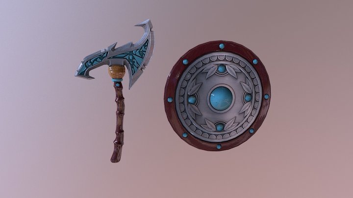 Fantasy Axe + Shield 3D Model