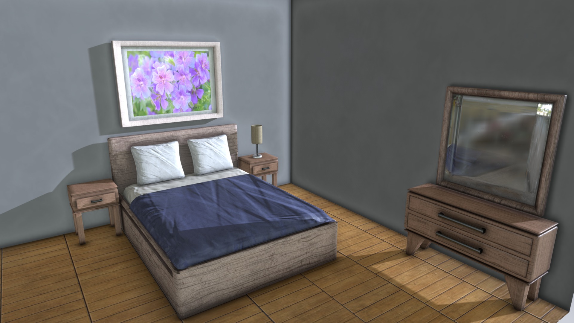 3D model Bedroom - This is a 3D model of the Bedroom. The 3D model is about a bed in a room.