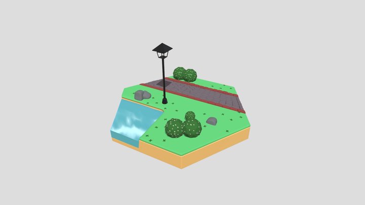 HexaWorld - Straight Pathway With Water (Corner) 3D Model