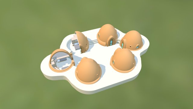 Earthbag Village 6-Dome Cluster Cross-Section 3D Model
