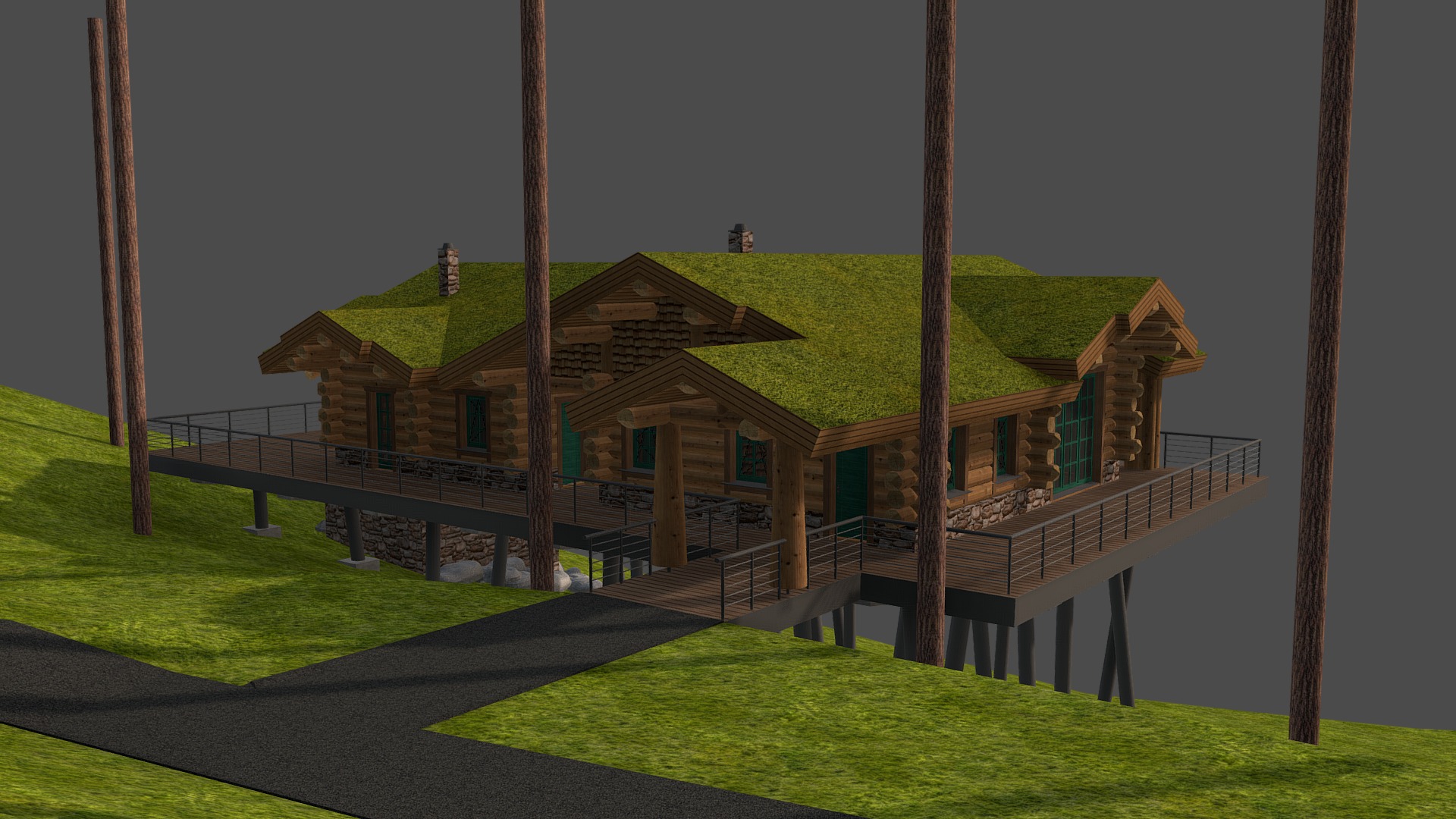 3D model АРХЫЗ 3 - This is a 3D model of the АРХЫЗ 3. The 3D model is about a house with a green lawn.