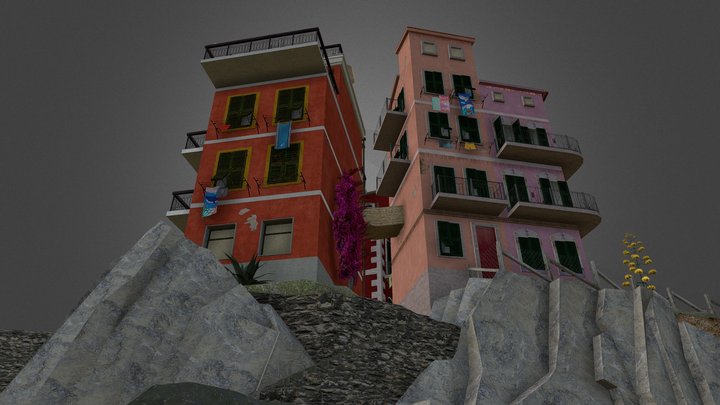 Cinque Terre City Scene 3D Model