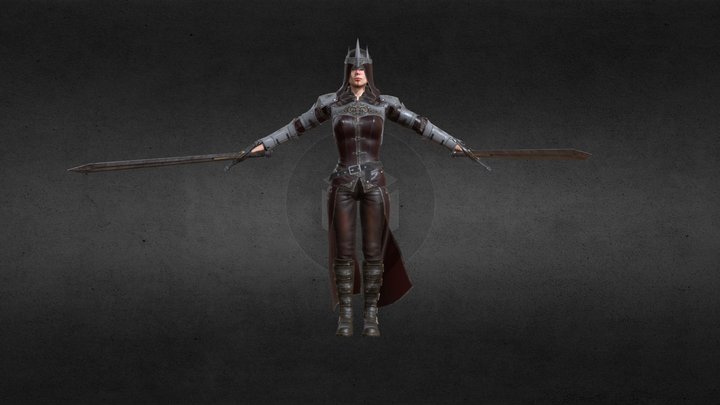 Female Knight With Twin Swords 3D Model