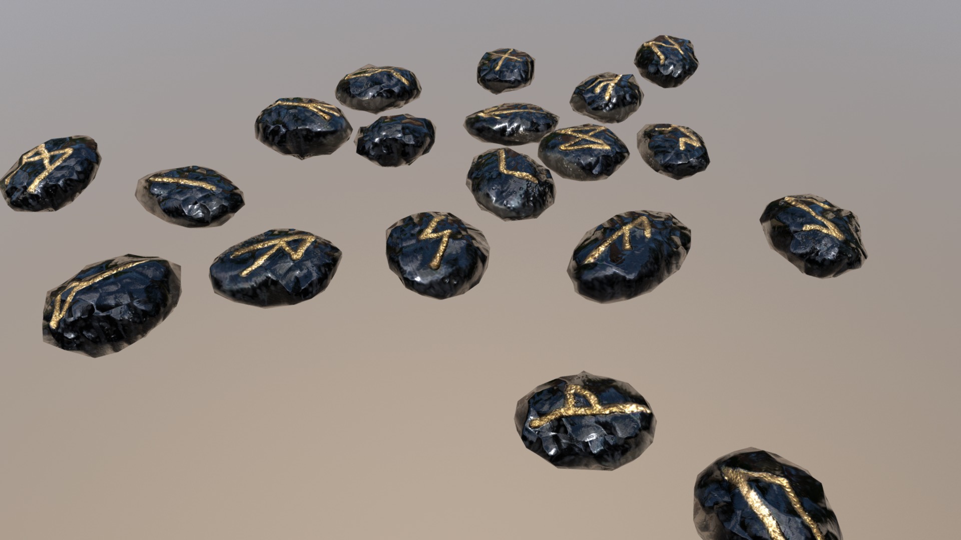3D model Obsidian Rune Stones - This is a 3D model of the Obsidian Rune Stones. The 3D model is about a group of black and gold hats.