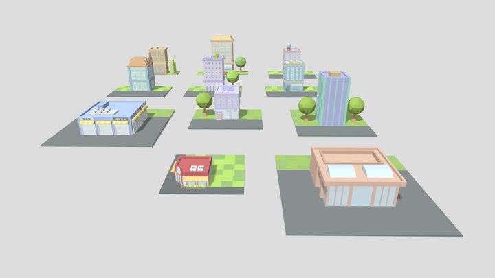 [Free] Houses and Buildings Low Poly 3D Model