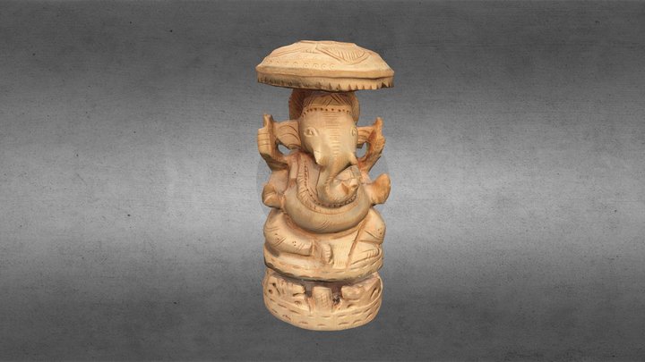 Carved Ganeisha Wood Sculpture 3D Model