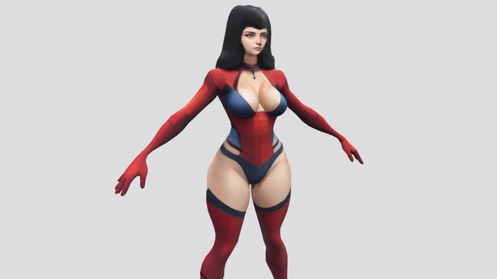 Curvy Sexy Female Spiderman Lowpoly 3D Model