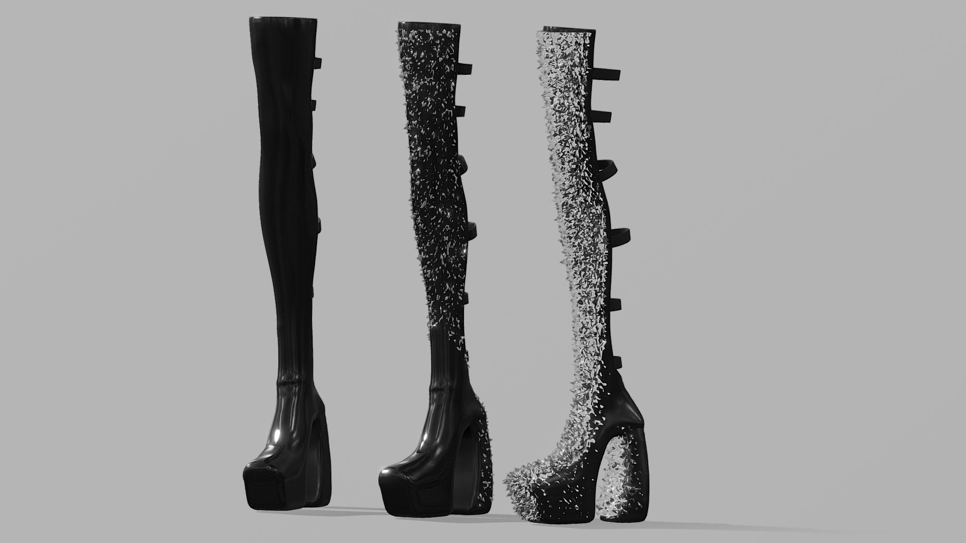 Strapped thigh high boots / glitter heels Buy Royalty Free 3D model
