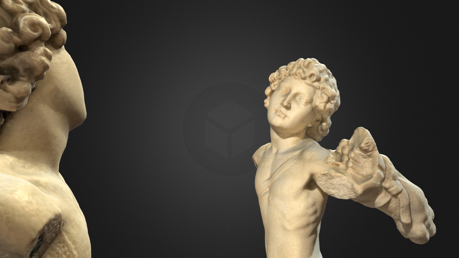 3D model Cupid – Michelangelo Buonarroti - This is a 3D model of the Cupid - Michelangelo Buonarroti. The 3D model is about a statue of a person with a ball in the background.