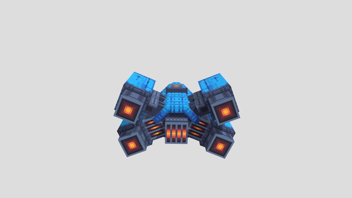 Voxel Blue Spaceship 3D Model