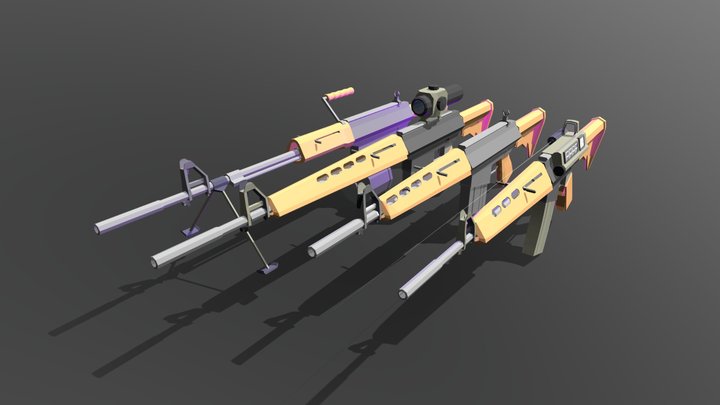 XM12-5/6 Rifle, Retro, Low Poly, Fictional 3D Model