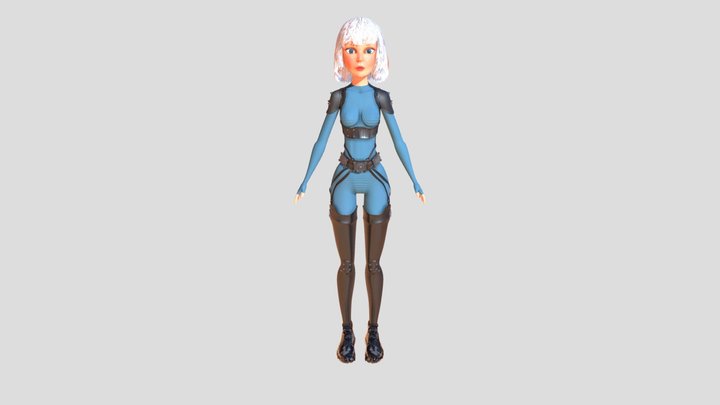 Liz - A Stylized cyberpunk girl complete rigged 3D Model