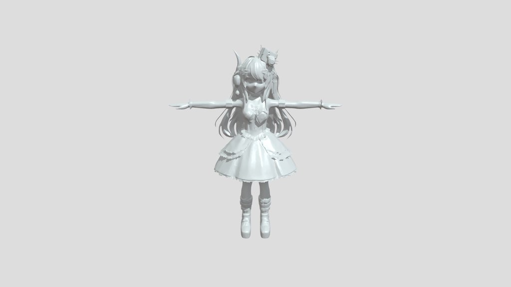 Gothic anime girl 3D model in T-pose