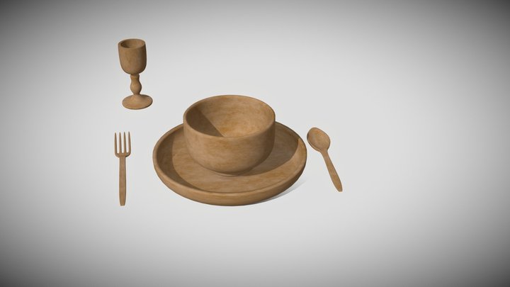 Wooden Dinner Set 3D Model