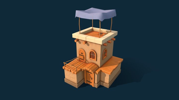 Stylized House With Tent 3D Model