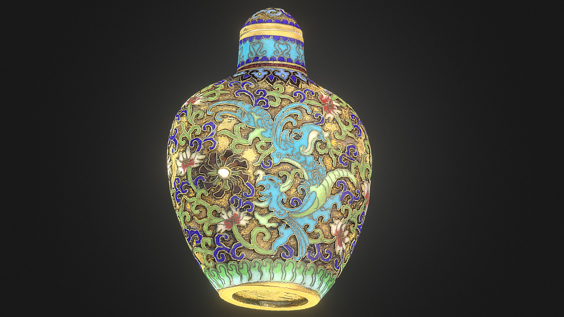 3D model Chinese enamel snuff bottle. - This is a 3D model of the Chinese enamel snuff bottle.. The 3D model is about a colorful vase with flowers.