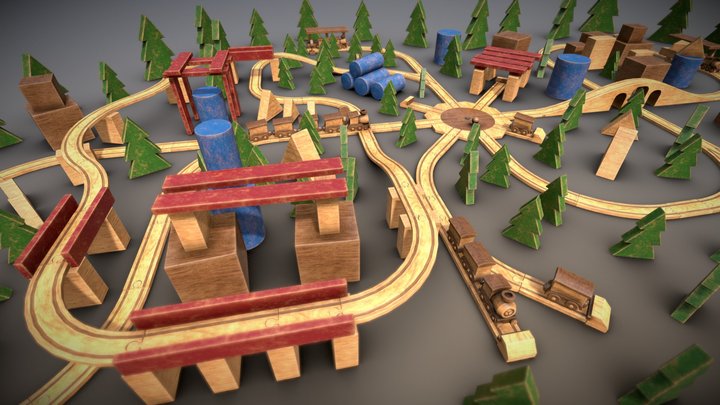 Train Set - Wood Toy 3D Model