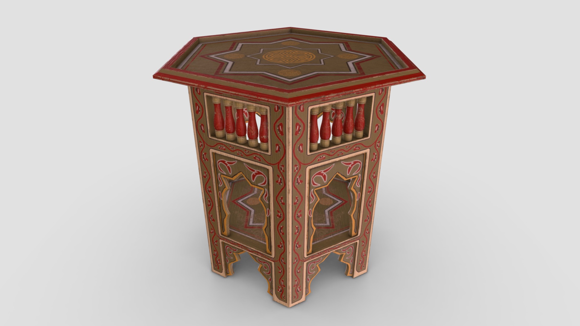 3D model Painted Table Arabic Design - This is a 3D model of the Painted Table Arabic Design. The 3D model is about a red and gold box.
