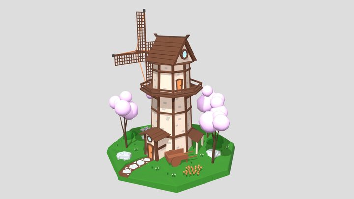 LowPoly Windwill scene 3D Model