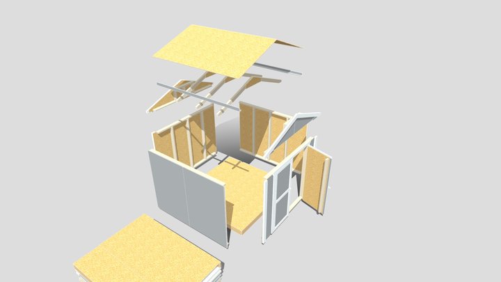 8x8 Gable Exploded Parts 3D Model