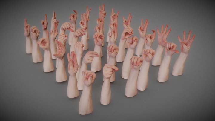 Male Hands Alphabet Numbers 3D Model