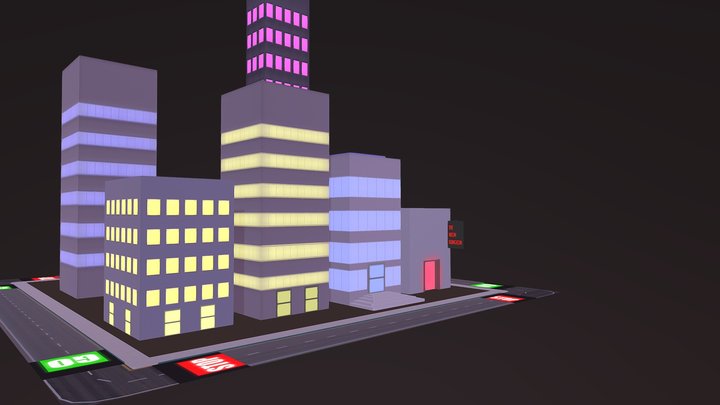 Low Poly Cyberpunk City 3D Model