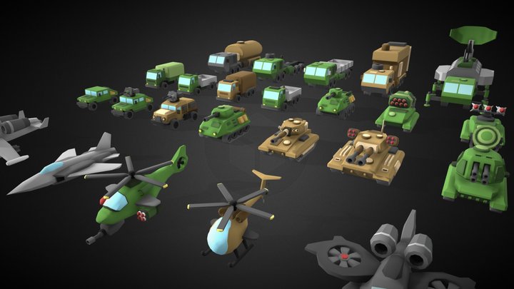 Lowpoly Military Armored Army Vehicles Pack 3D Model