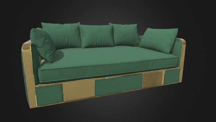 Luxury Dark Green Velvet Sofa | Golden Trim