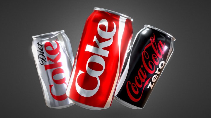 Coca Cola Cans - Classic, Zero, Diet Coke Sodas 3D Model