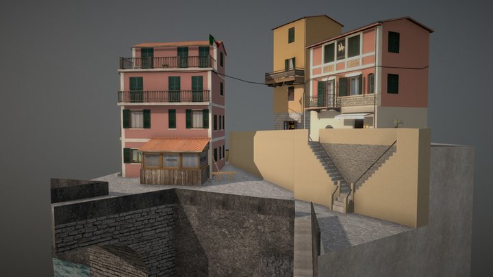 Manarola City Scene 3D Model