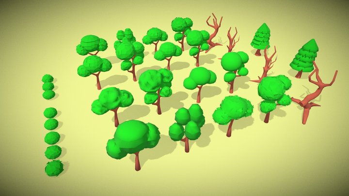 simple low poly trees and bushes 3D Model