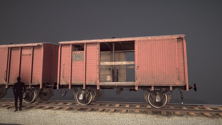 Railway Covered Goods Wagon 18T Vr.1 Default-Red 3D Model