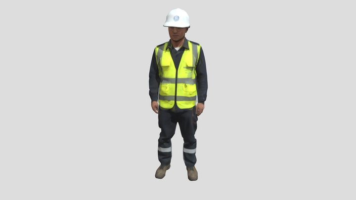 Construction Worker in High-Visibility Safety 3D Model