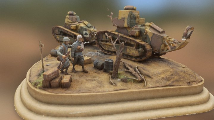 Wounded soldier passing by the tanks – Modello 3D gratuito STL