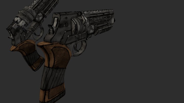Borderlands style Mateba revolvers 3D Model