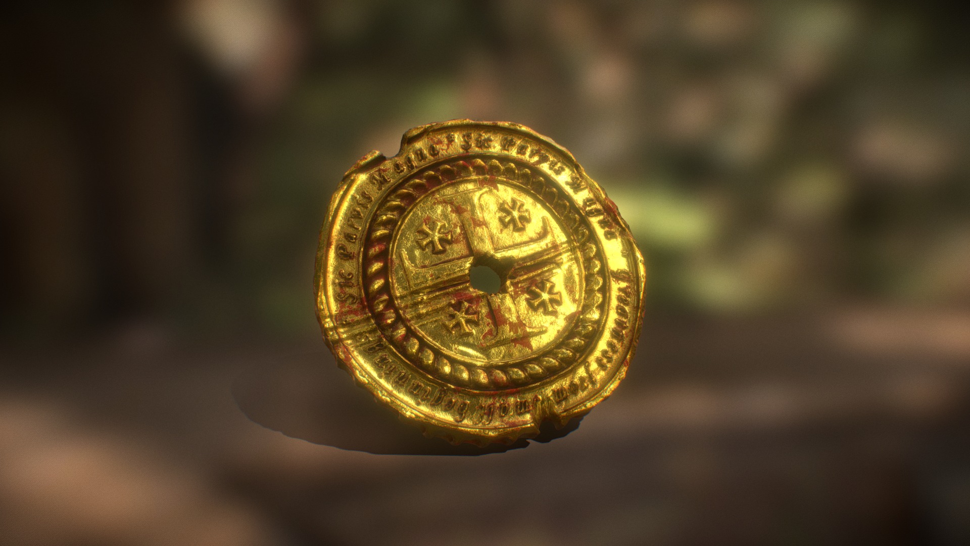 3D model Sic Parvis Magna old gold coin - This is a 3D model of the Sic Parvis Magna old gold coin. The 3D model is about a gold coin with a black background.